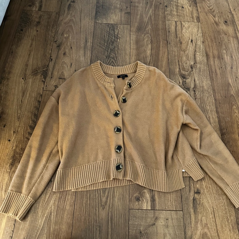 Quince Camel Cropped Cardigan Sweater